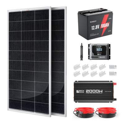400 Watt 12 Volt Complete Solar Panel Kit with 100Ah LiFePO4 Battery, 2000W Pure Sine Wave Inverter