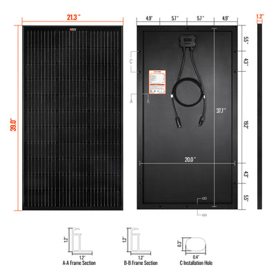 RICH SOLAR | 100 Watt 12V Solar Panel | 25-Year Output Warranty | UL Certified
