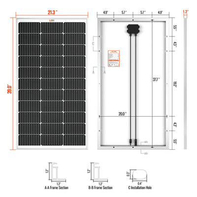 RICH SOLAR | 100 Watt 12V Solar Panel | 25-Year Output Warranty | UL Certified