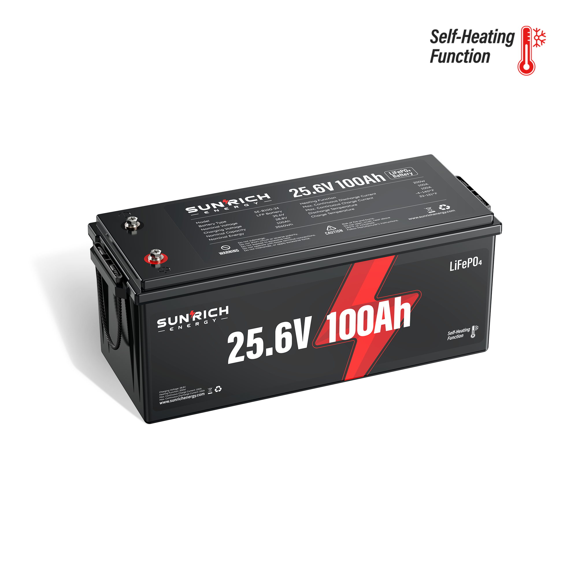 24V 100Ah Heated LiFePO4 Battery for RV, Marine