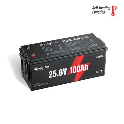 24V 100Ah Heated LiFePO4 Battery for RV, Marine