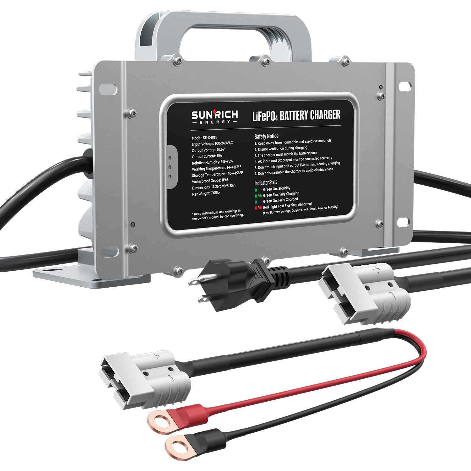 57.6V 15A/25A LiFePO4 Battery Charger | 100-240VAC, IP67 Waterproof