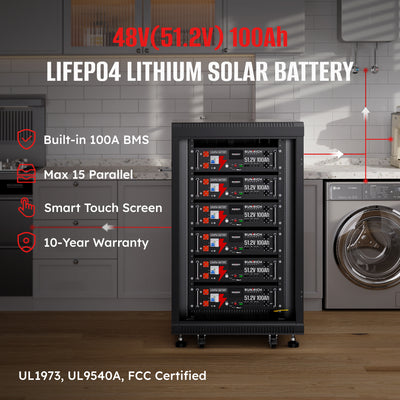 51.2V 100Ah  Heated LiFePO4 Battery | 5.12kWh Server Rack Lithium Battery