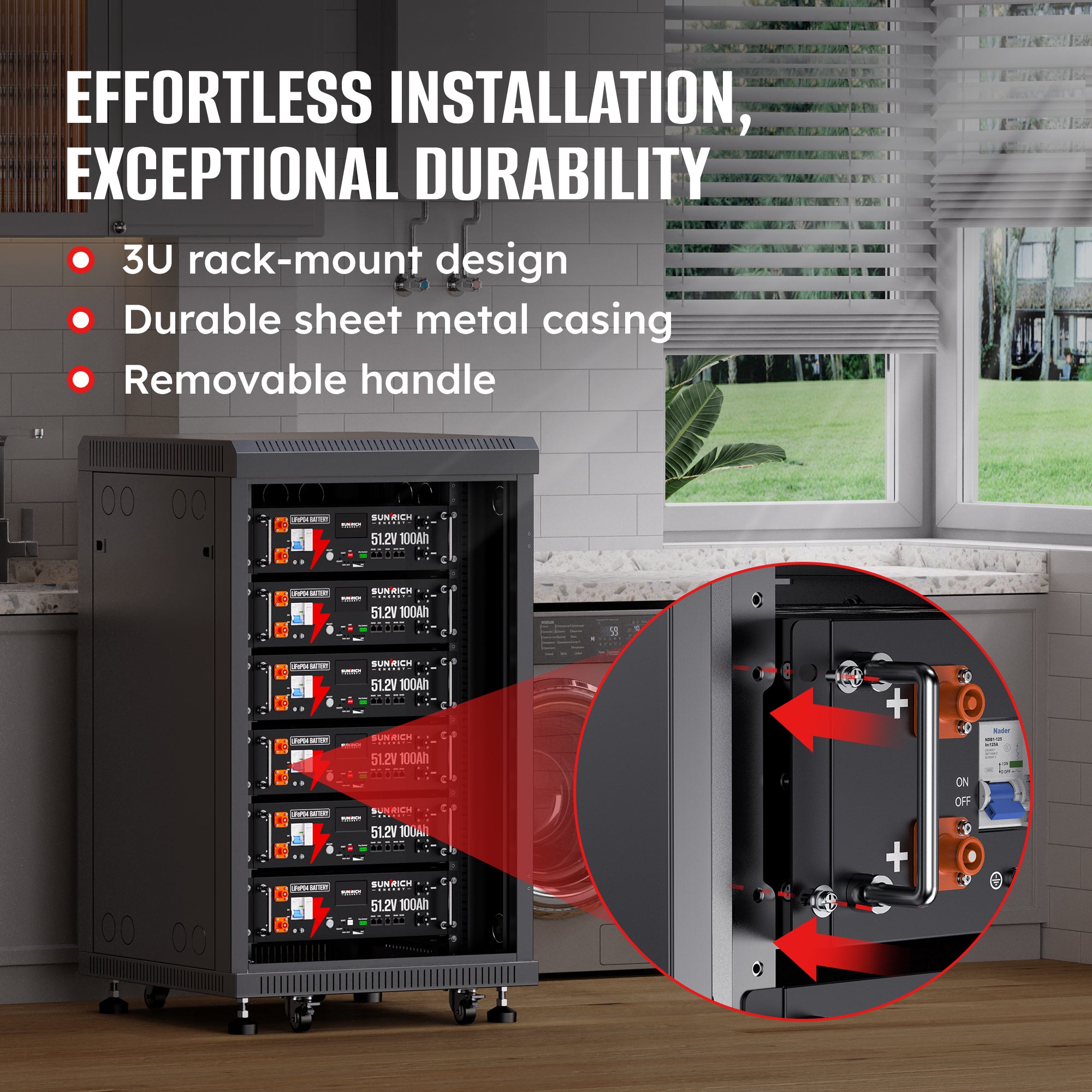 51.2V 100Ah  Heated LiFePO4 Battery | 5.12kWh Server Rack Lithium Battery