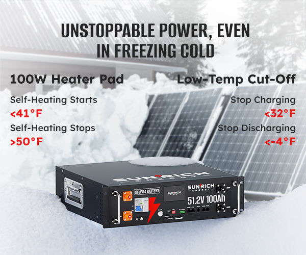 51.2V 100Ah  Heated LiFePO4 Battery | 5.12kWh Server Rack Lithium Battery