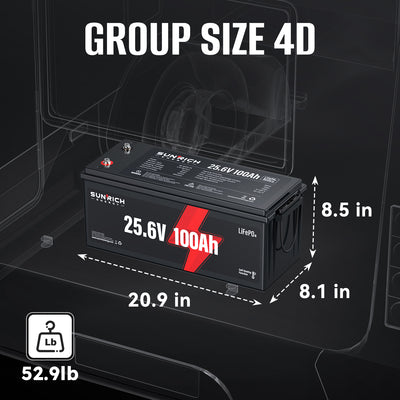 24V 100Ah Heated LiFePO4 Battery for RV, Marine
