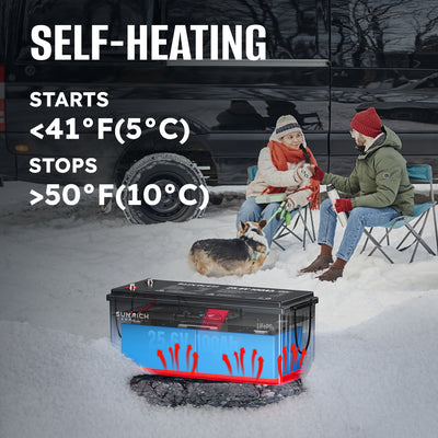 24V 100Ah Heated LiFePO4 Battery for RV, Marine
