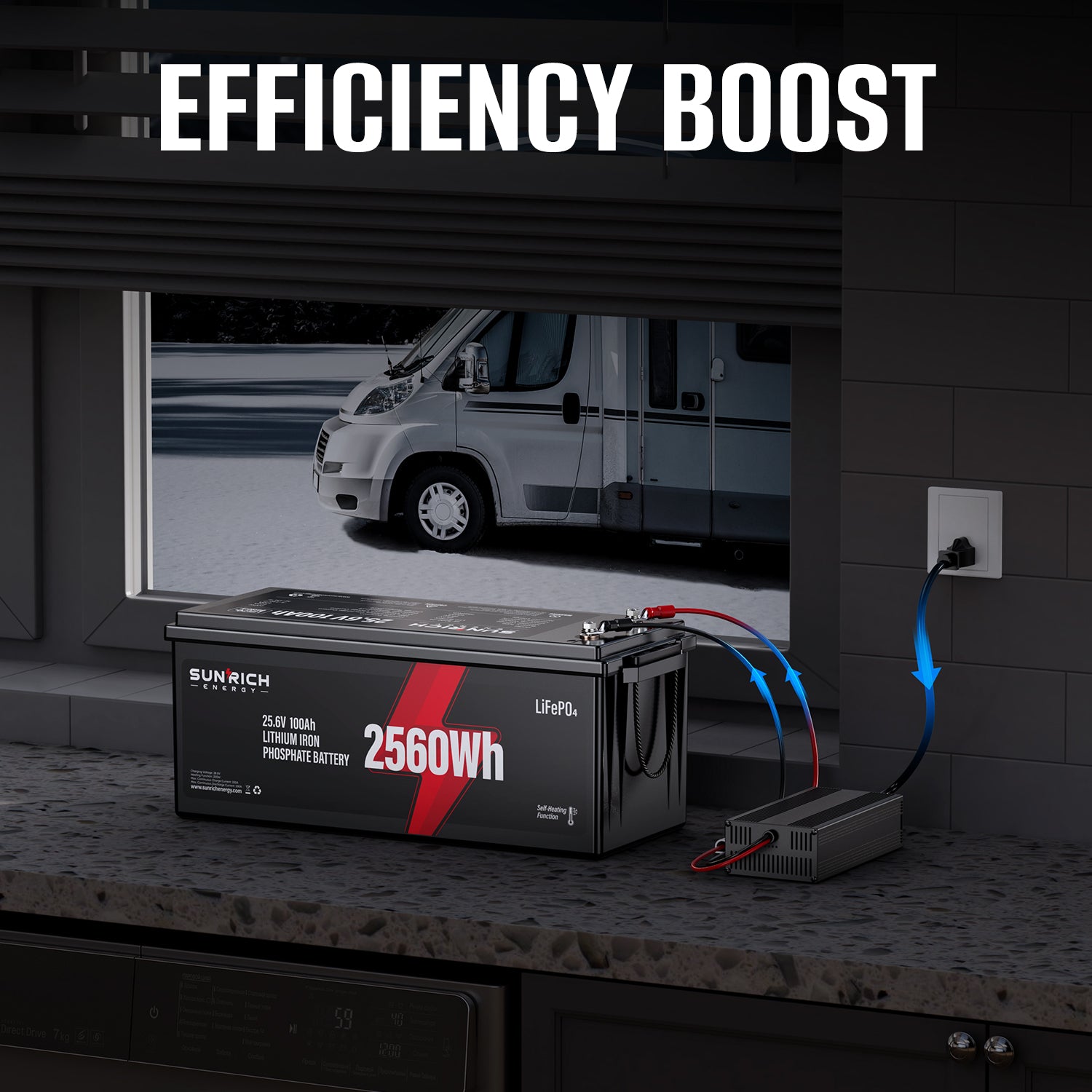 24V 100Ah Heated LiFePO4 Battery for RV, Marine
