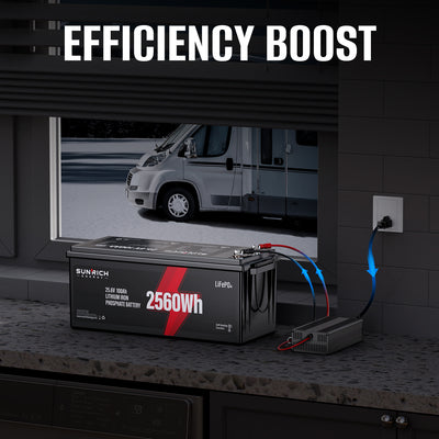 24V 100Ah Heated LiFePO4 Battery for RV, Marine
