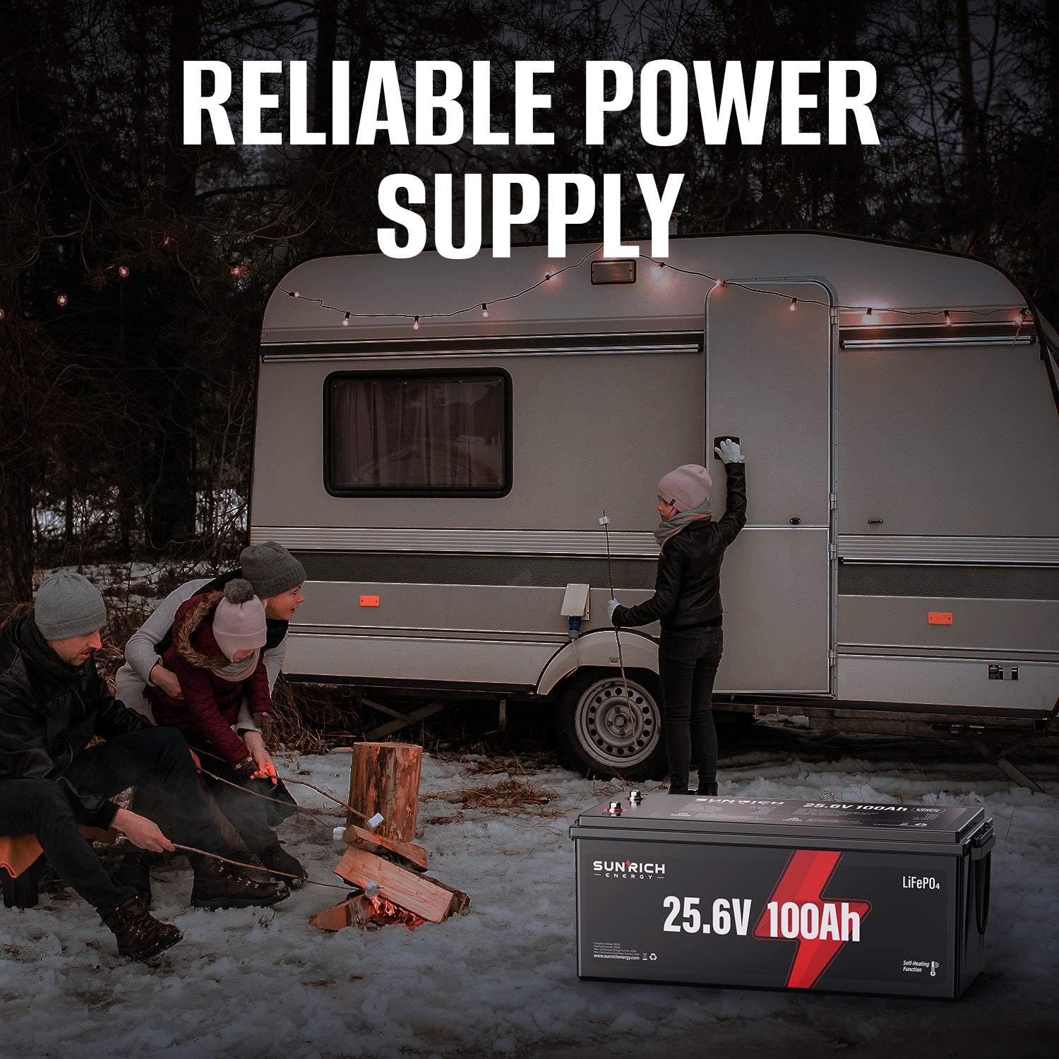 24V 100Ah Heated LiFePO4 Battery for RV, Marine
