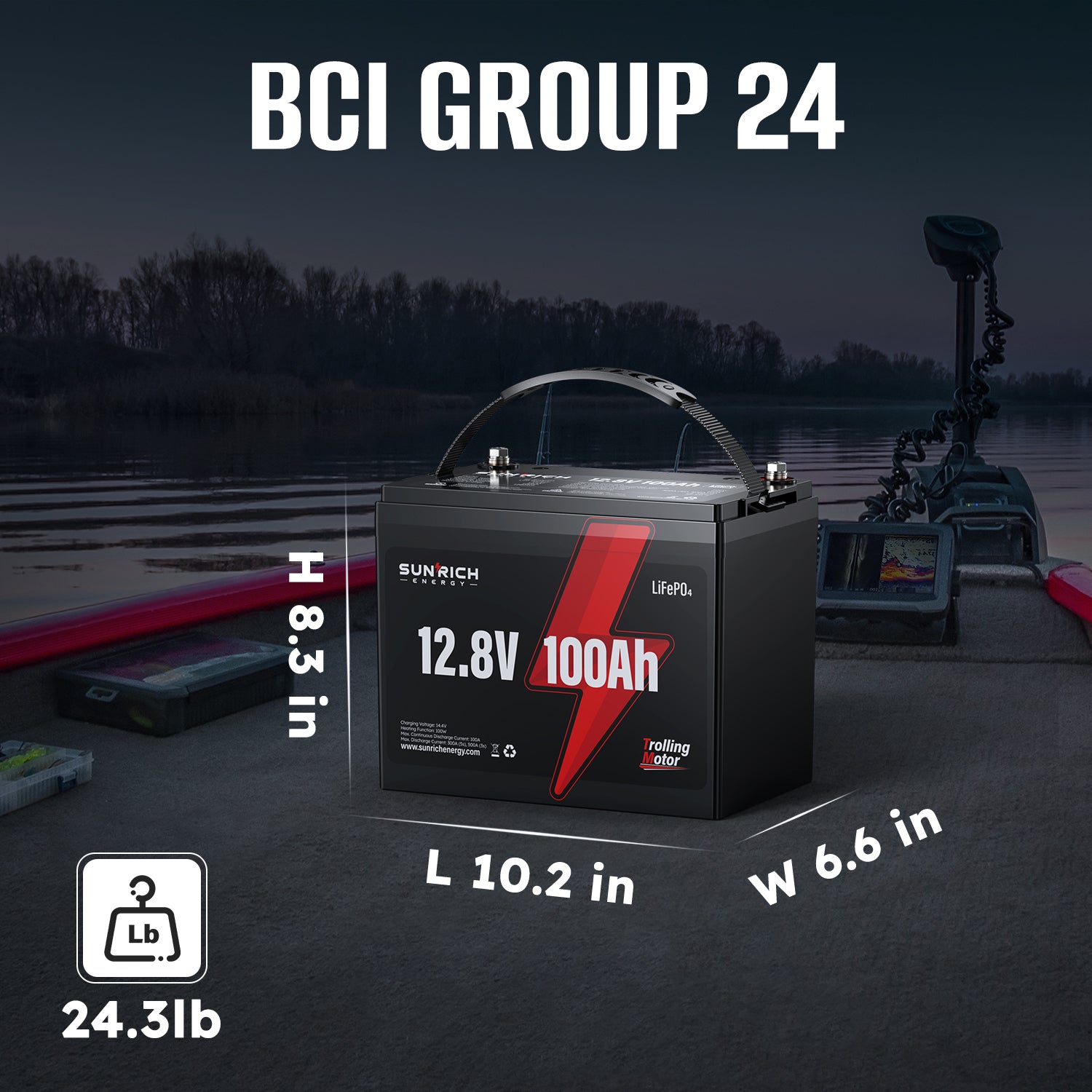 ⚡【54% DE DESCUENTO】Batería de fosfato de hierro y litio para motor de arrastre de grupo 24 de 12,8 V y 100 Ah | LiFePO4 con calefacción y Bluetooth | La mejor batería marina de ciclo profundo de 1280 Wh