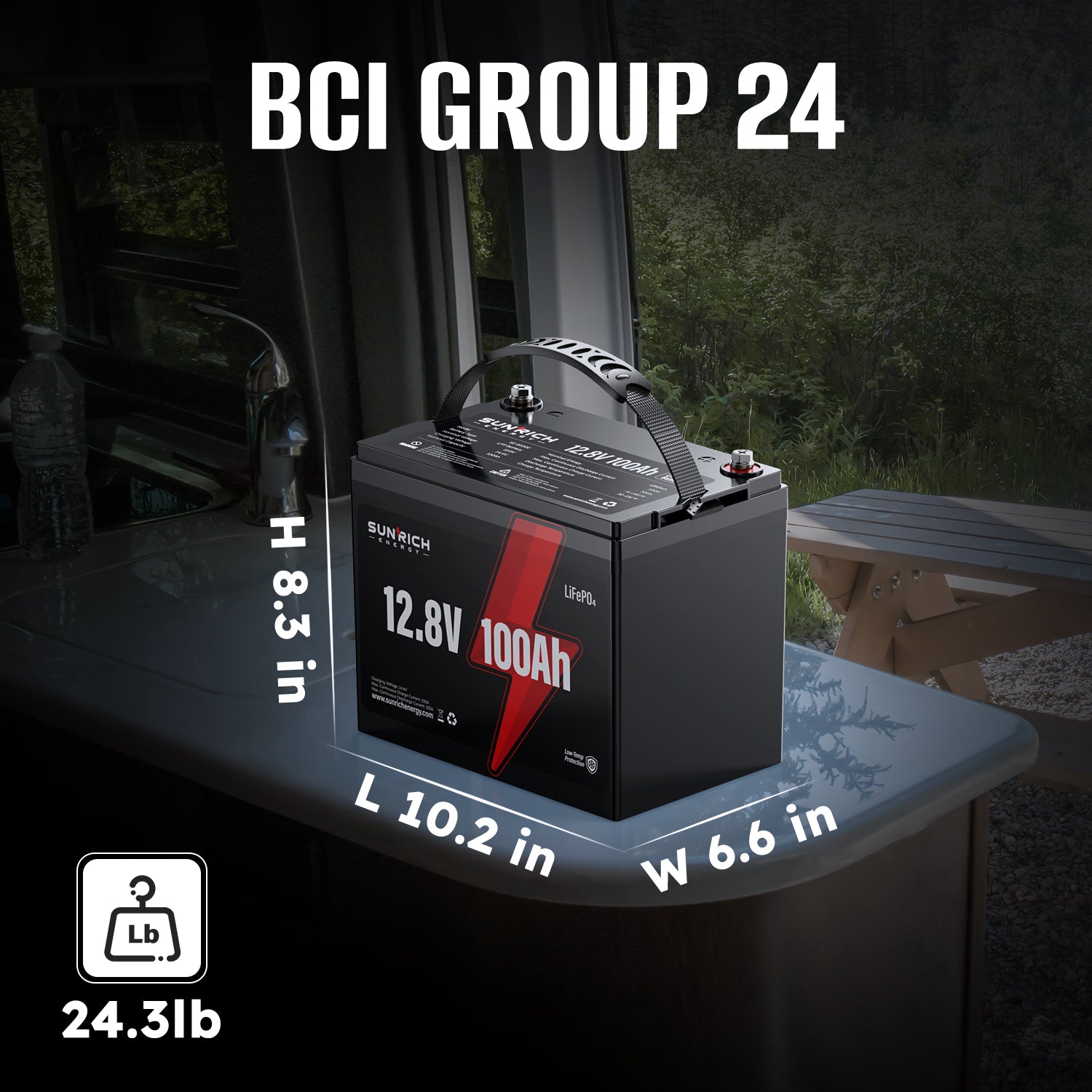 12.8V 100Ah Group 24 Lithium Iron Phosphate Battery | Low Temp