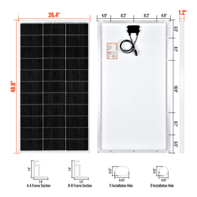 RICH SOLAR | 150 Watt 12V Solar Panel | 25-Year Output Warranty | UL Certified
