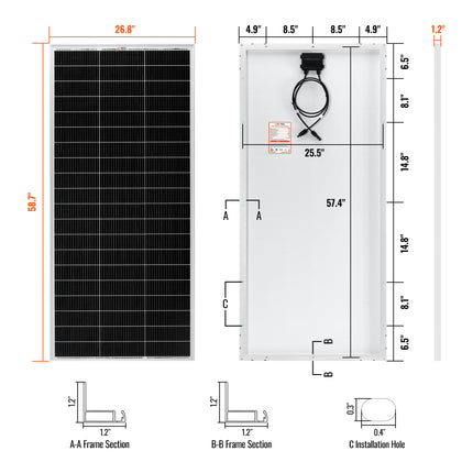 RICH SOLAR | 200 Watt 24 Volt Off-grid Solar Panel | 25-Year Output Warranty | UL Certified
