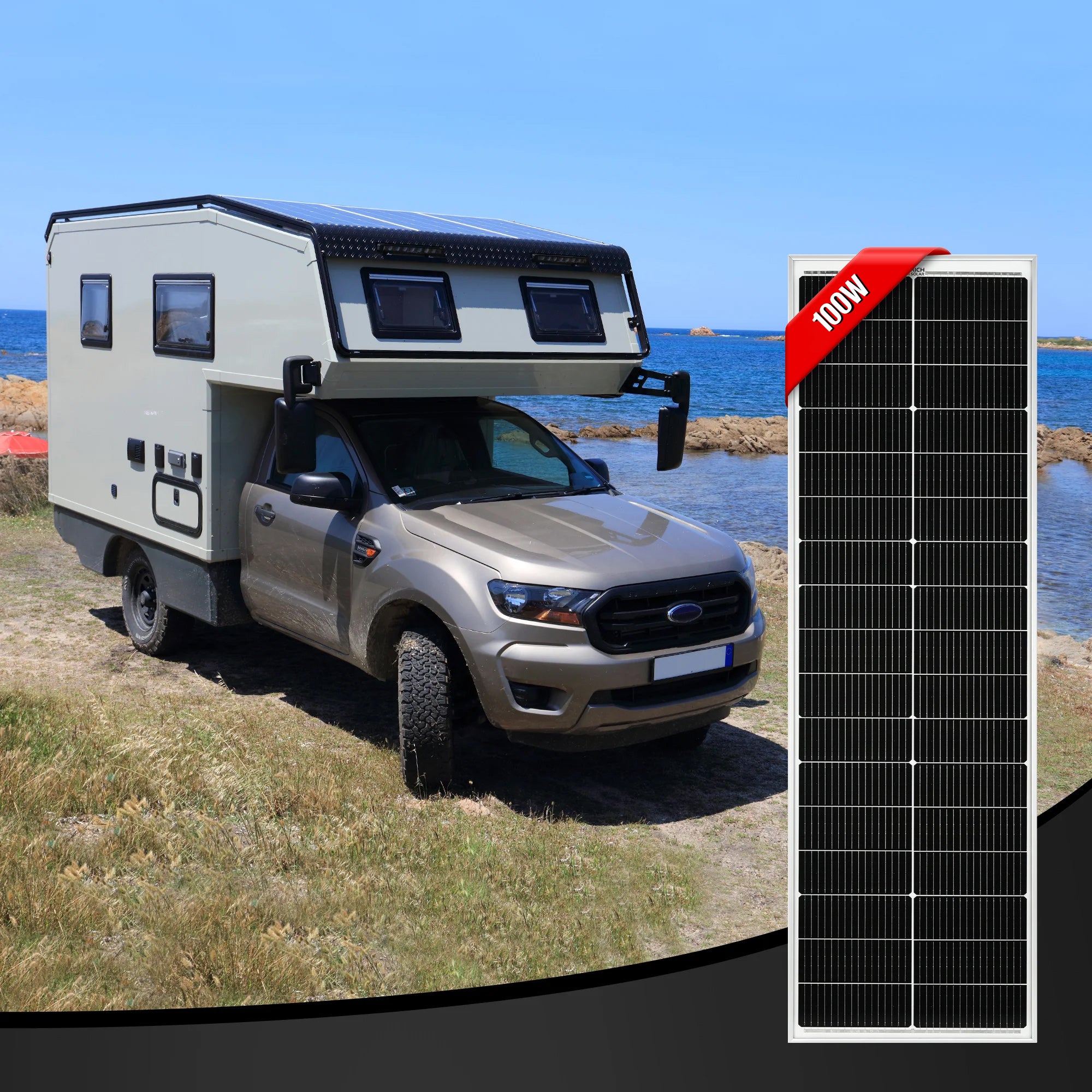 RICH SOLAR | 100 Watt 12V Compact Off-Grid Narrow Solar Panel for Campers, Overlanders, Boats | 25-Year Output Warranty | UL Certified