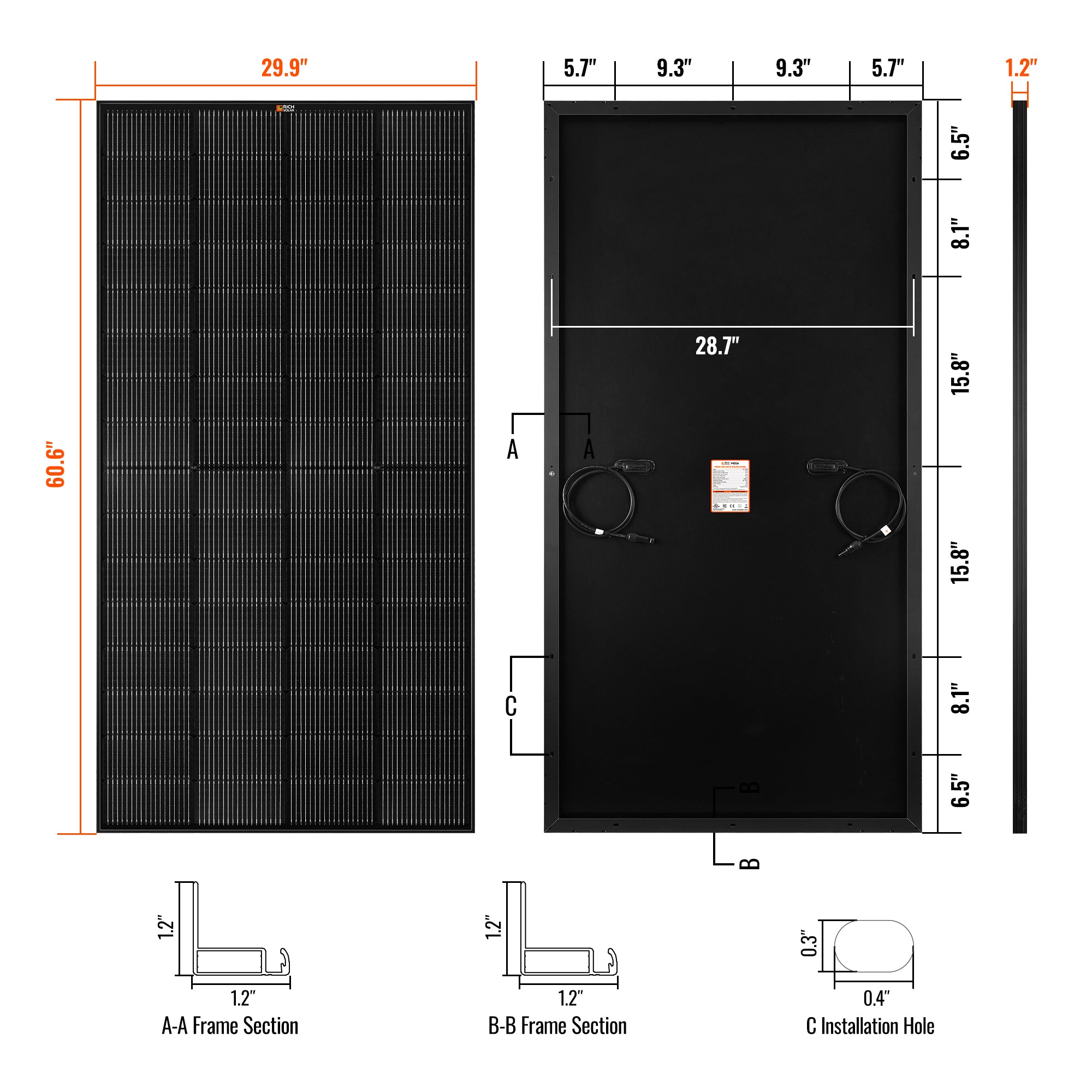 Panel solar Rich Solar de 250 vatios | Panel solar Premier de 12 V | Garantía de salida de 25 años | Certificación UL