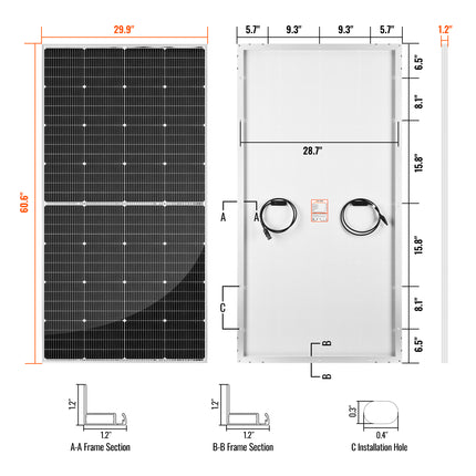 Panel solar independiente de 250 vatios y 24 voltios de Rich Solar | Garantía de salida de 25 años | Certificación UL