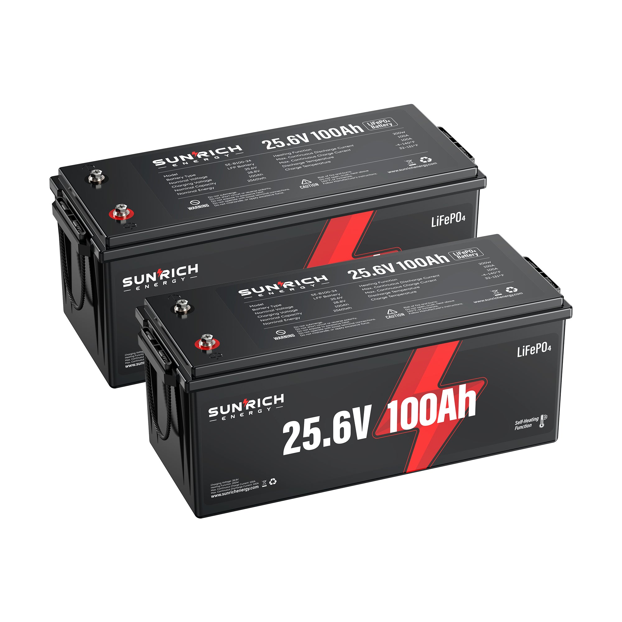 Batería de fosfato de hierro y litio del grupo 4D de 25,6 V y 100 Ah | La mejor batería LiFePO4 calentada de 2560 Wh para climas fríos