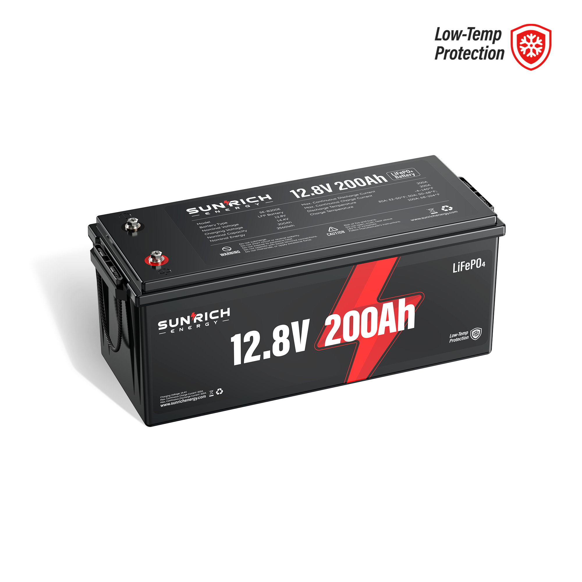 Batería de fosfato de hierro y litio del grupo 4D de 12,8 V y 200 Ah | Corte por baja temperatura | La mejor batería LiFePO4 de 2560 Wh para vehículos recreativos, furgonetas, remolques, cabinas y almacenamiento en el hogar