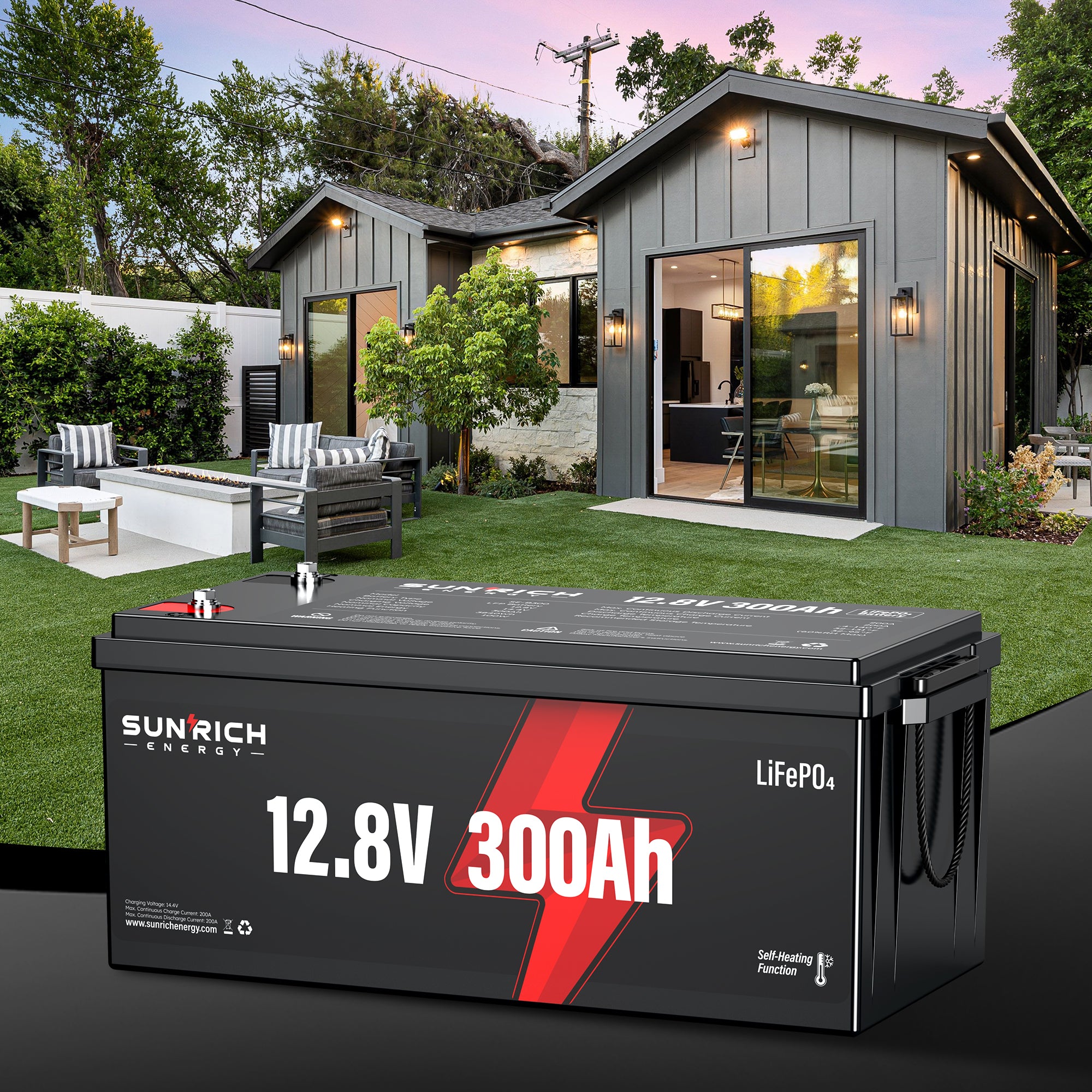 12V 300Ah Heated LiFePO4 Battery for RV, Solar Energy Storage