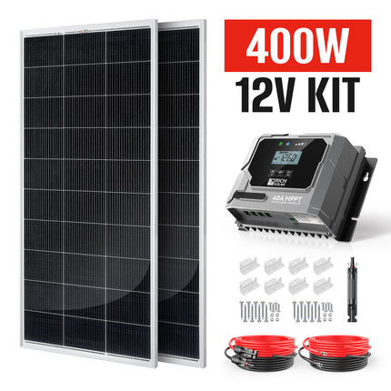 400 Watt 12 Volt Solar Premium Kit with 40A MPPT Charge Controller