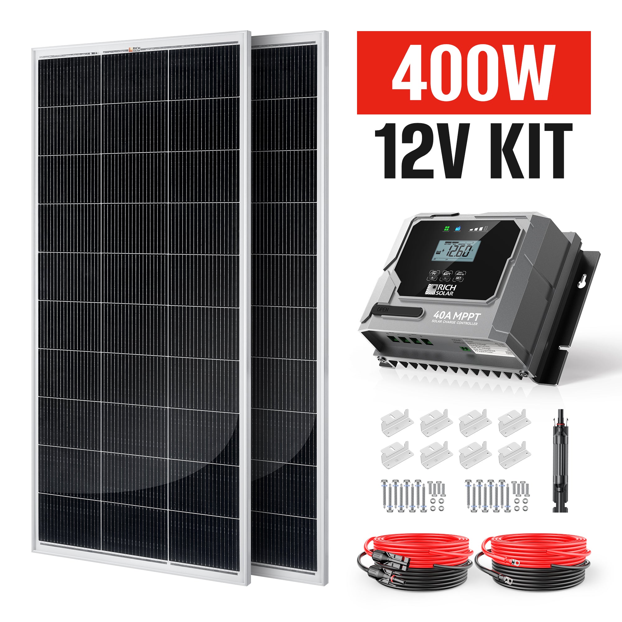 400 Watt 12 Volt Solar Premium Kit with 40A MPPT Charge Controller
