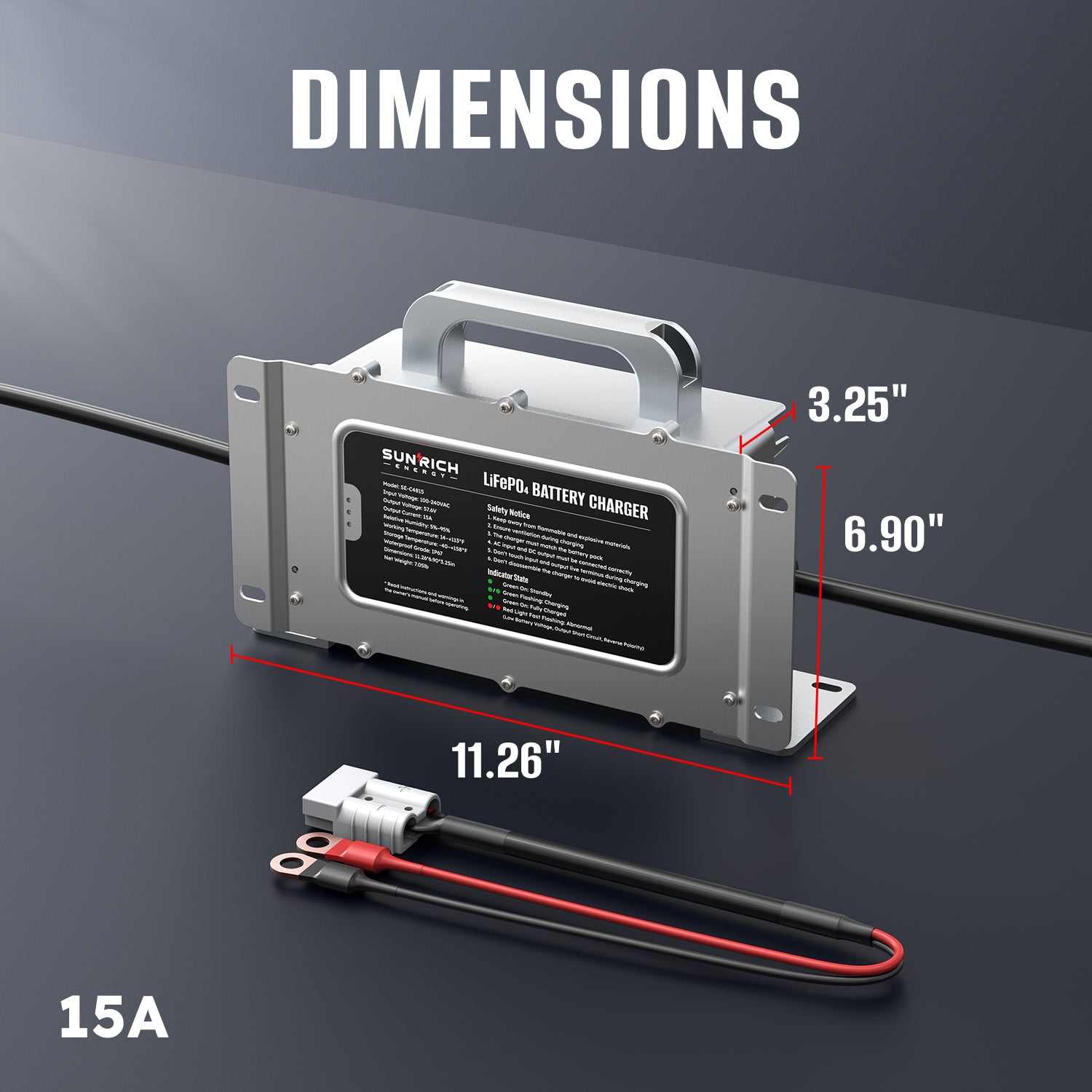 57.6V 15A/25A LiFePO4 Battery Charger | 100-240VAC, IP67 Waterproof