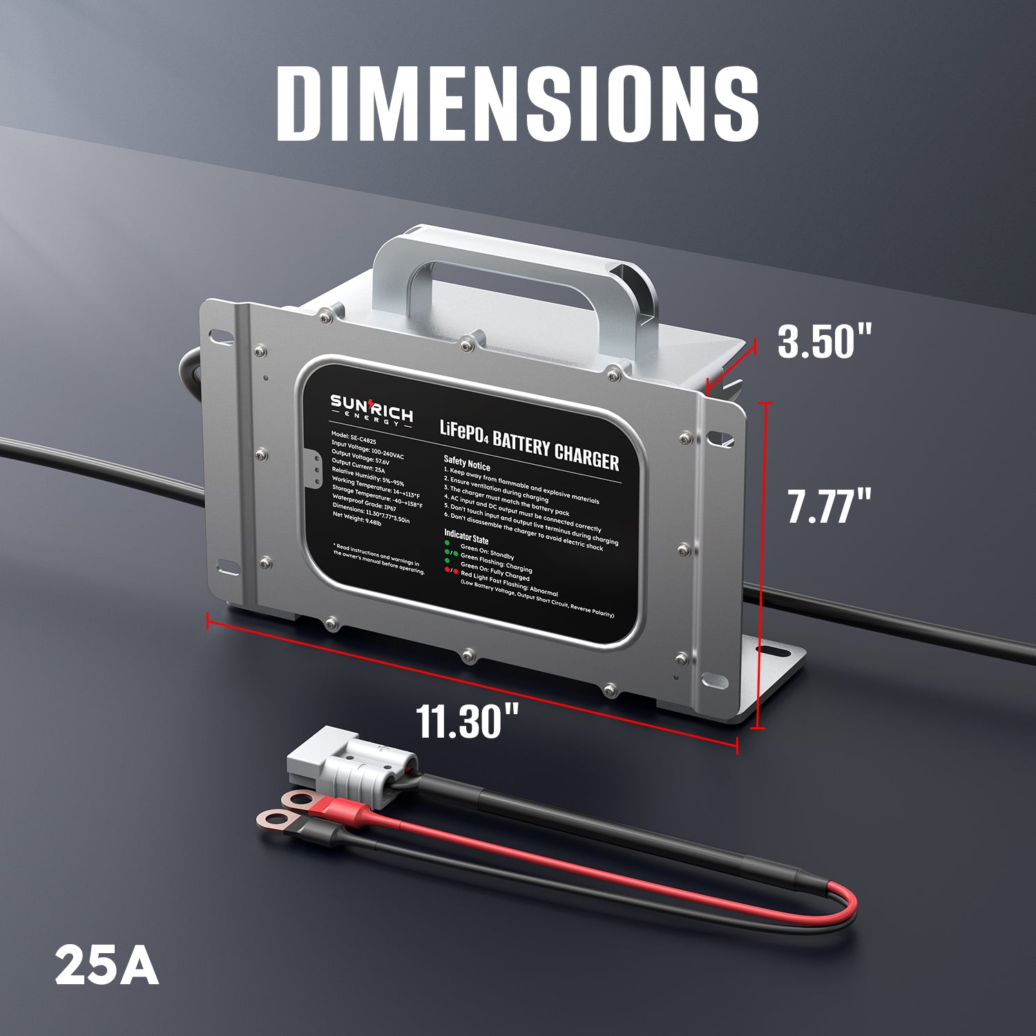 57.6V 15A/25A LiFePO4 Battery Charger | 100-240VAC, IP67 Waterproof