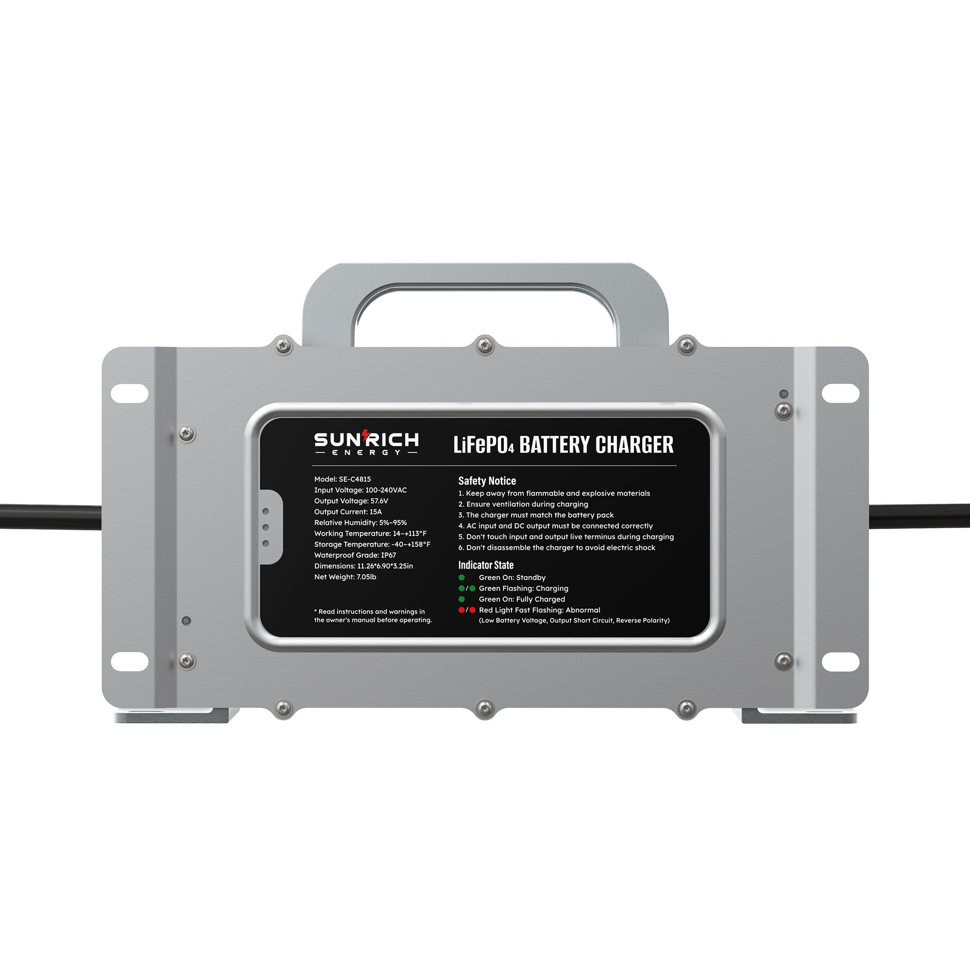 57.6V 15A/25A LiFePO4 Battery Charger | 100-240VAC, IP67 Waterproof