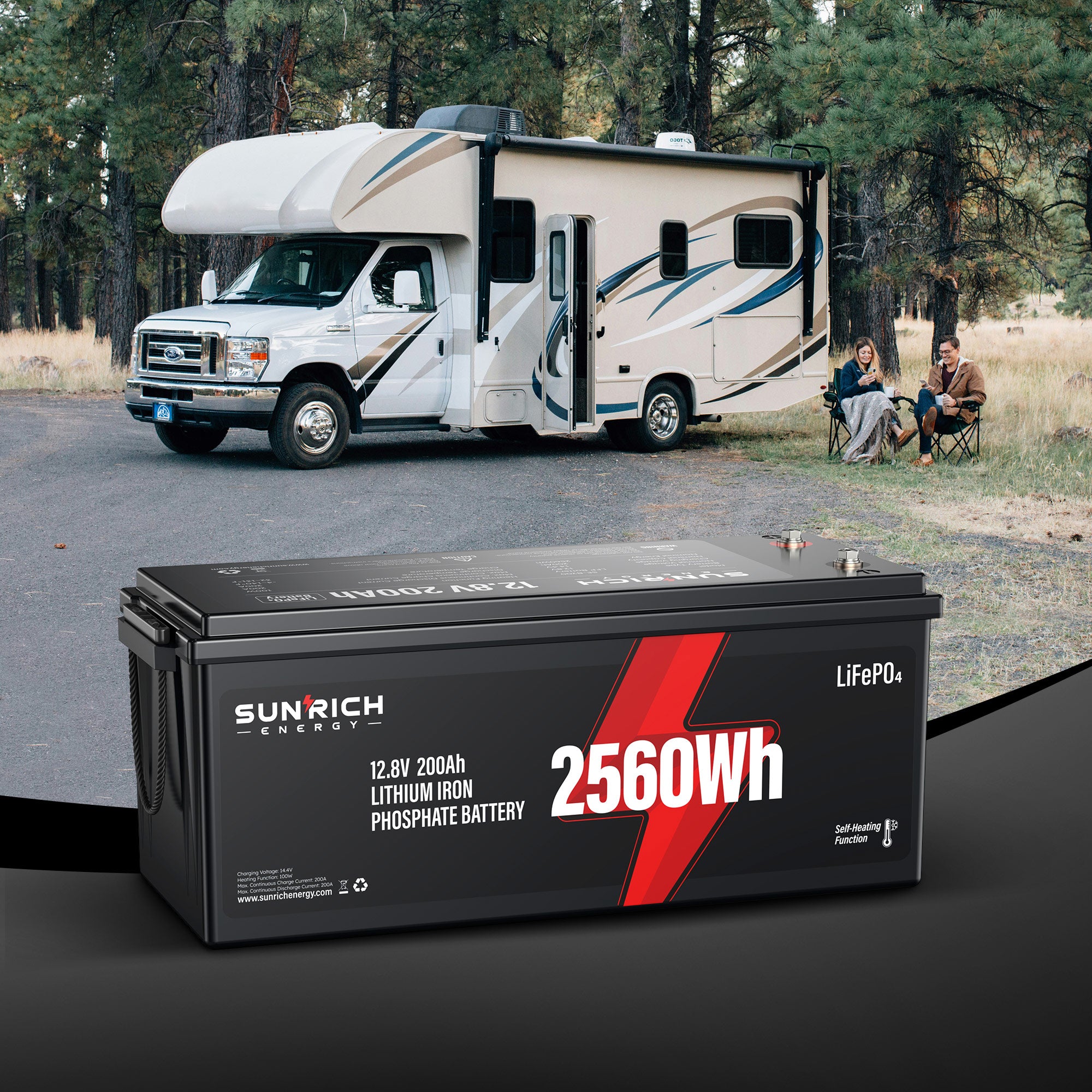 12V 200Ah Heated LiFePO4 Battery | 2560Wh Deep Cycle Lithium Battery