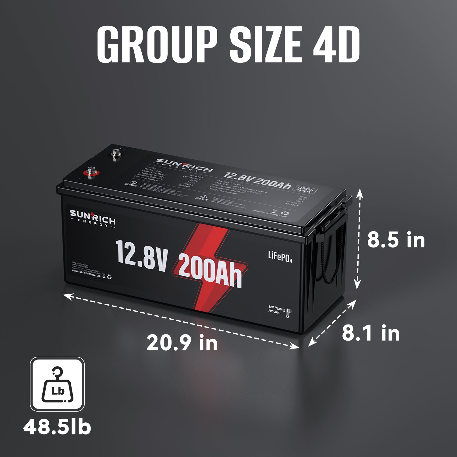 12V 200Ah Heated LiFePO4 Battery | 2560Wh Deep Cycle Lithium Battery