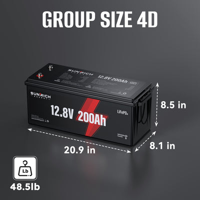 12V 200Ah Heated LiFePO4 Battery | 2560Wh Deep Cycle Lithium Battery