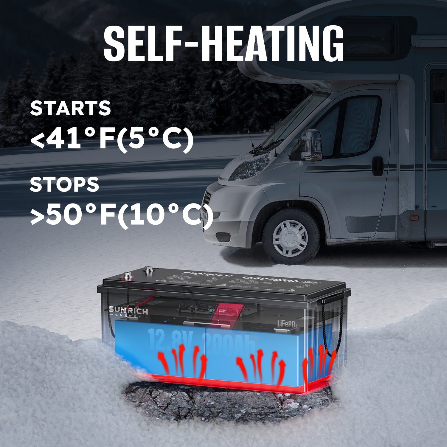 12V 200Ah Heated LiFePO4 Battery | 2560Wh Deep Cycle Lithium Battery
