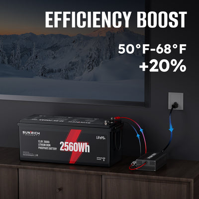 12V 200Ah Heated LiFePO4 Battery | 2560Wh Deep Cycle Lithium Battery
