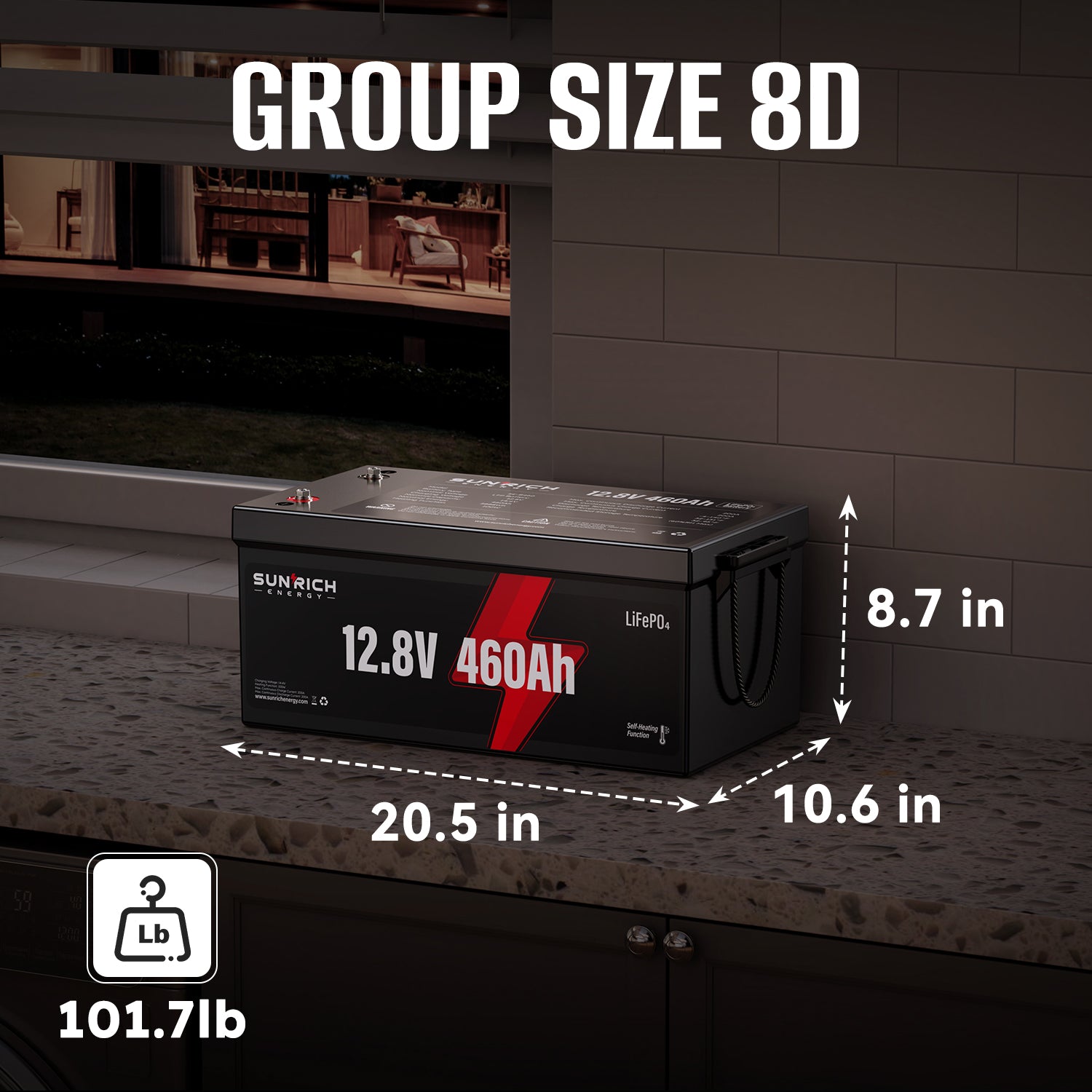 Batería de fosfato de hierro y litio del grupo 8D de 12,8 V y 460 Ah | La mejor batería LiFePO4 calentada de 5888 Wh para climas fríos