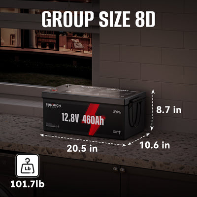 Batería de fosfato de hierro y litio del grupo 8D de 12,8 V y 460 Ah | La mejor batería LiFePO4 calentada de 5888 Wh para climas fríos