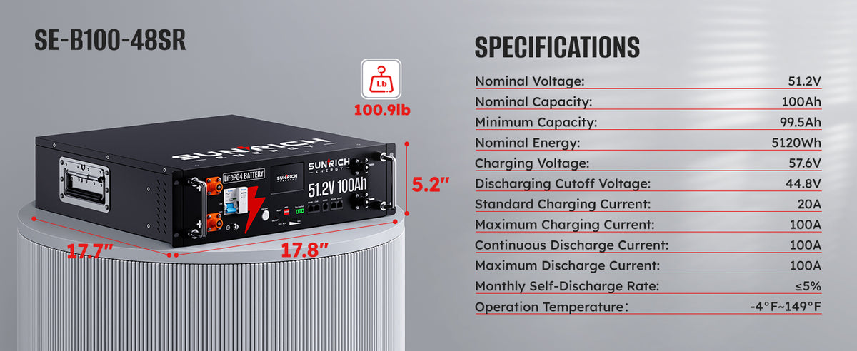 51.2V 100Ah Heated LiFePO4 Battery | 5.12kWh Server Rack Lithium Batte ...