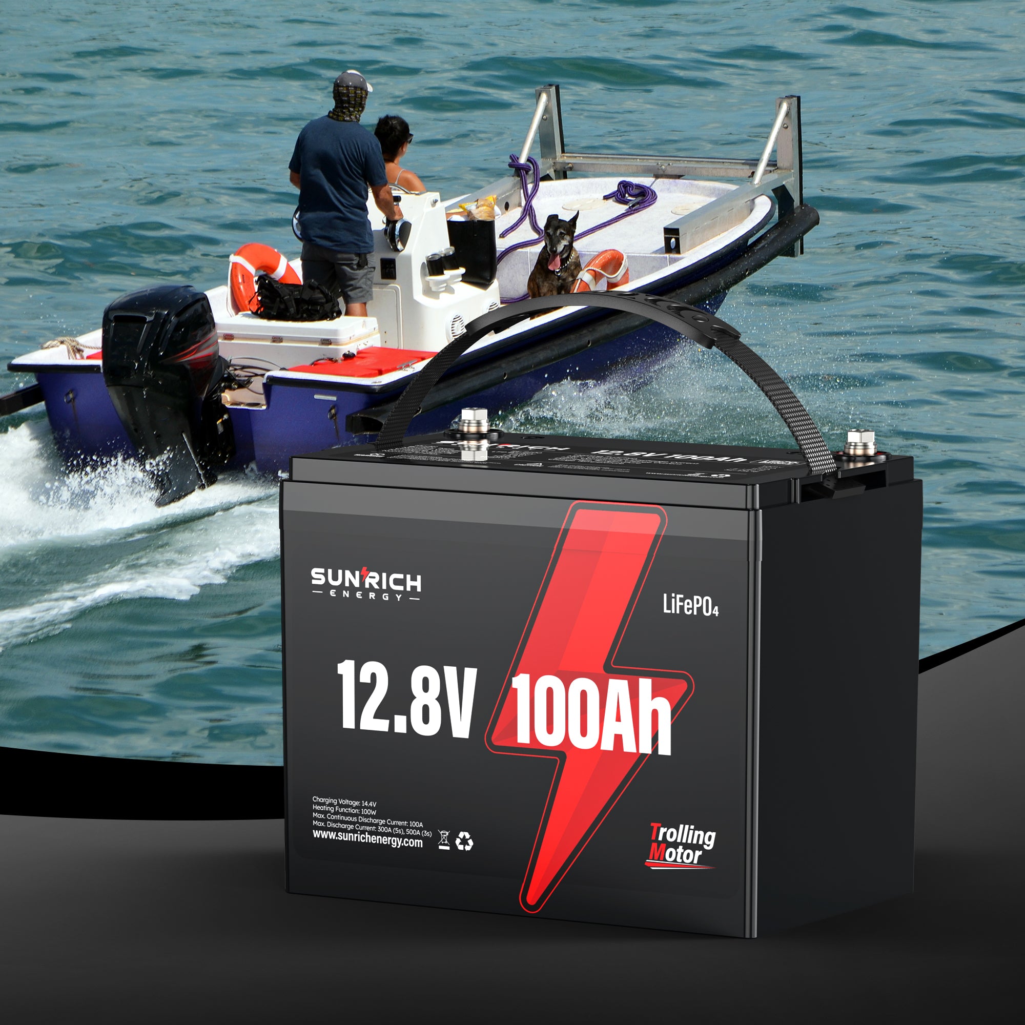 12V 100Ah Heated LiFePO4 Battery for Trolling Motor with Bluetooth