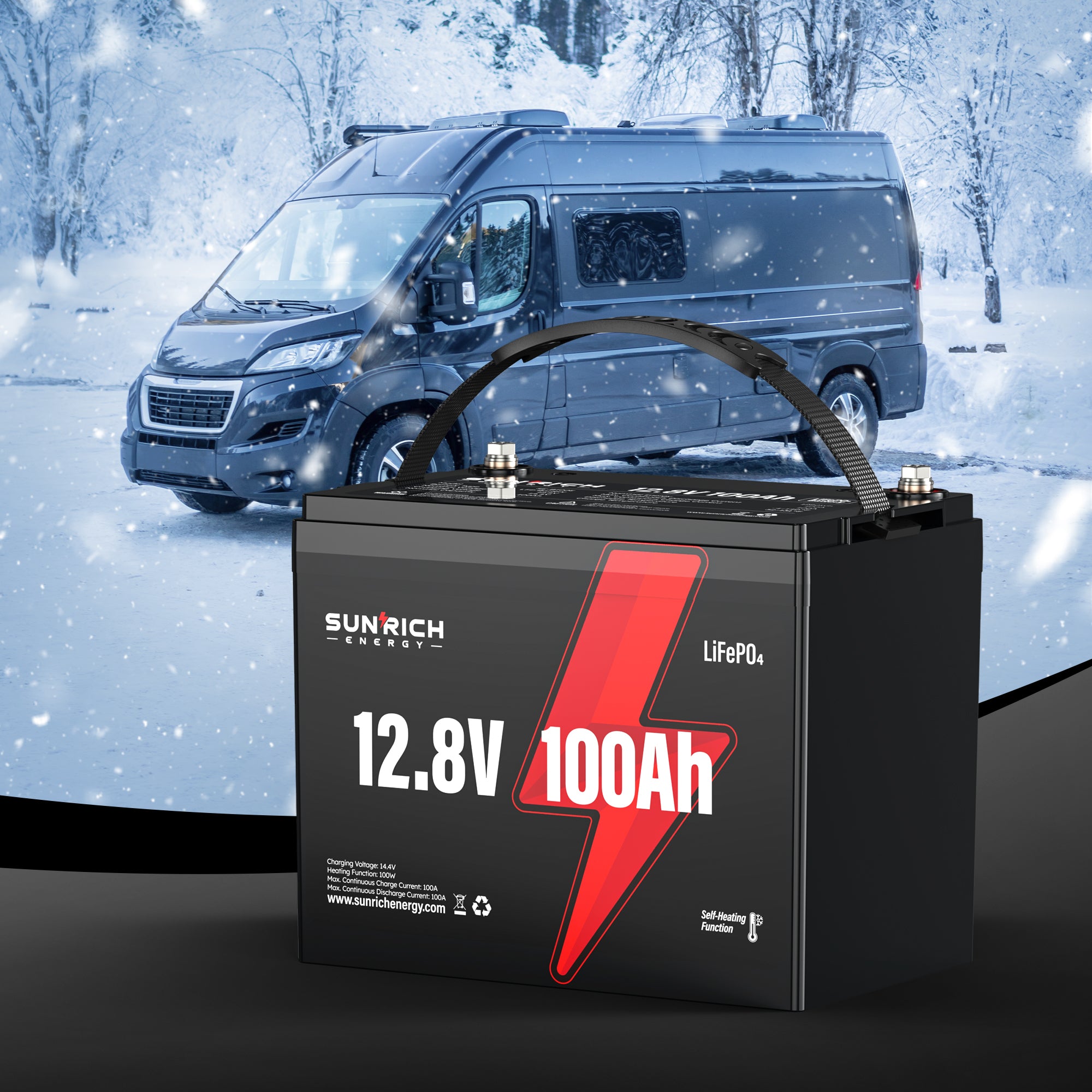 12V 100Ah Heated LiFePO4 Battery for RVs